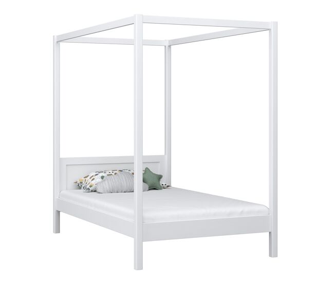 Cama individual de madera con dosel n02 blanco