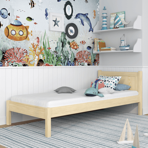 Cama individual de madeira N02 pinho incolor