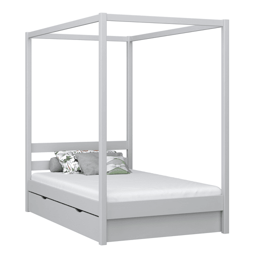 Cama individual de madeira com dossel e gaveta N01 cinza Cama individual de madeira com dossel e gaveta N01 cinza