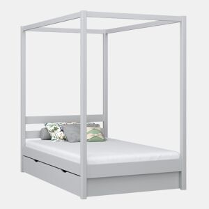 Cama individual de madeira com dossel e gaveta N01 cinza