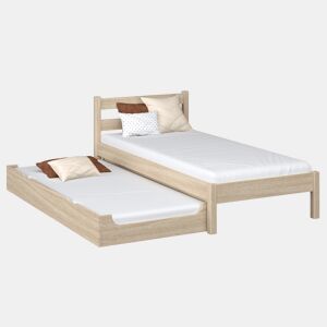 Cama individual de carvalho com gaveta para colchão N01 carvalho branqueado