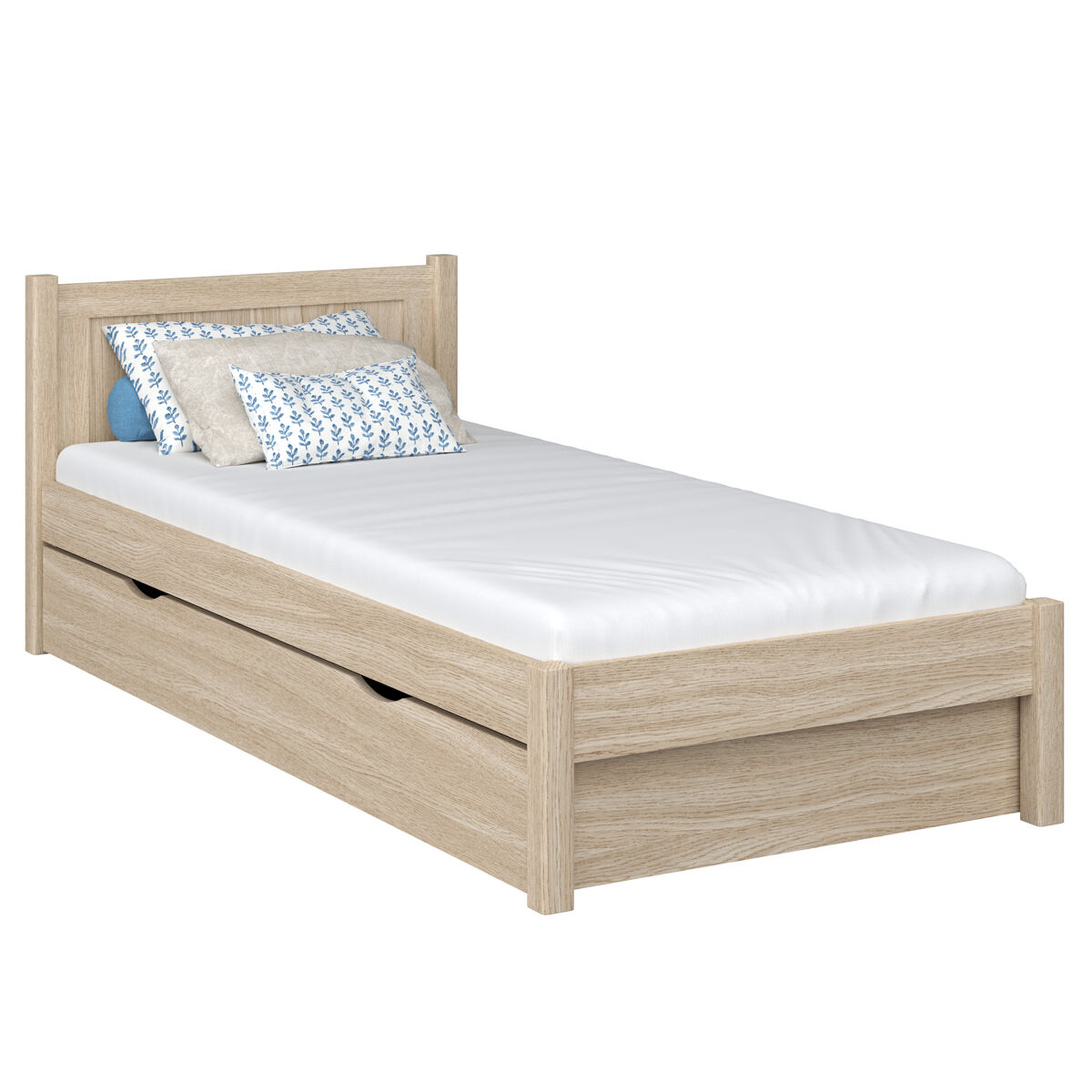 Cama individual de roble con cajón n02 roble blanqueado