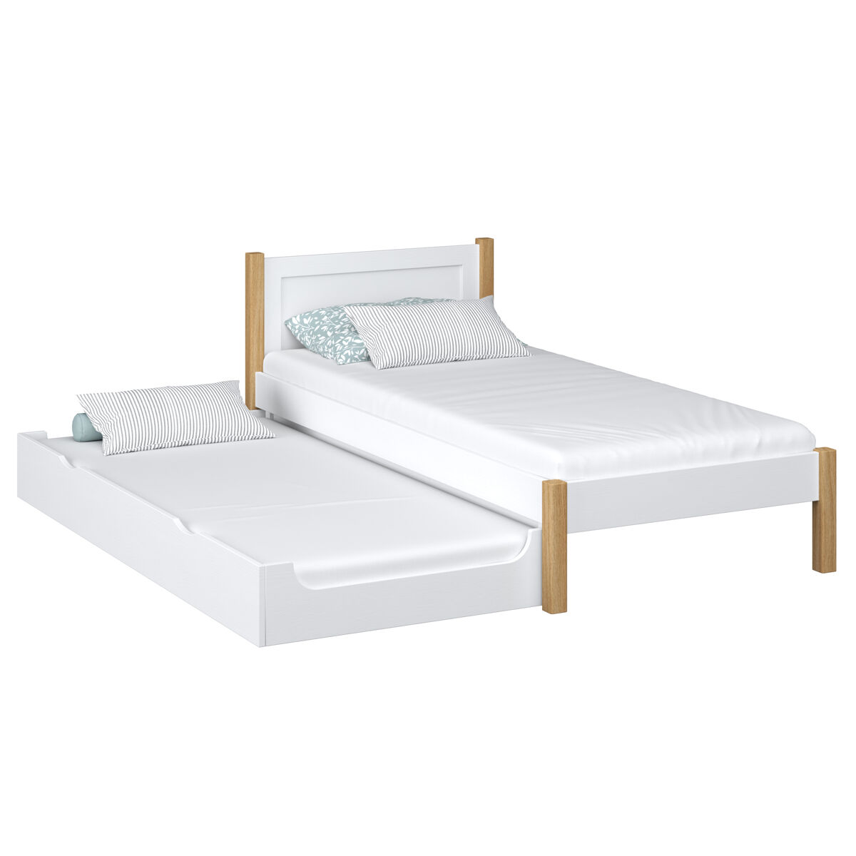Cama individual con cajón para colchón n02 blanco / roble
