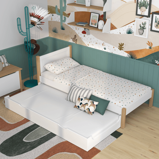 Cama individual com gaveta para colchão N02 branco e carvalho