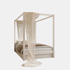 Cama individual de madeira com dossel e gaveta N01 branco