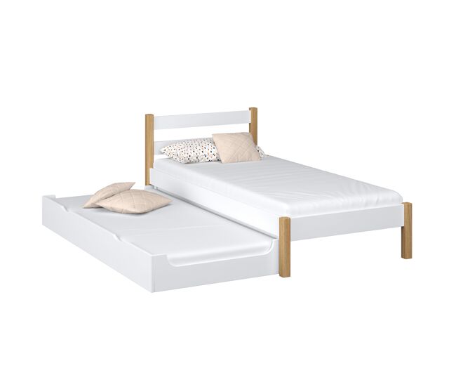 Cama individual de madera con cajón para colchón N01 blanco / roble
