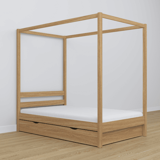 Cama individual de carvalho com dossel e gaveta N01 carvalho natural