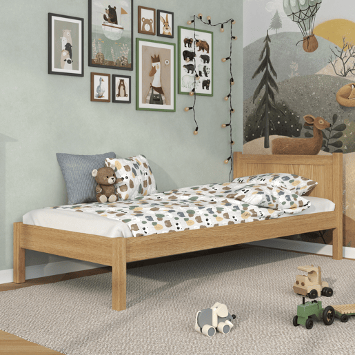 Cama individual de carvalho N02 carvalho natural