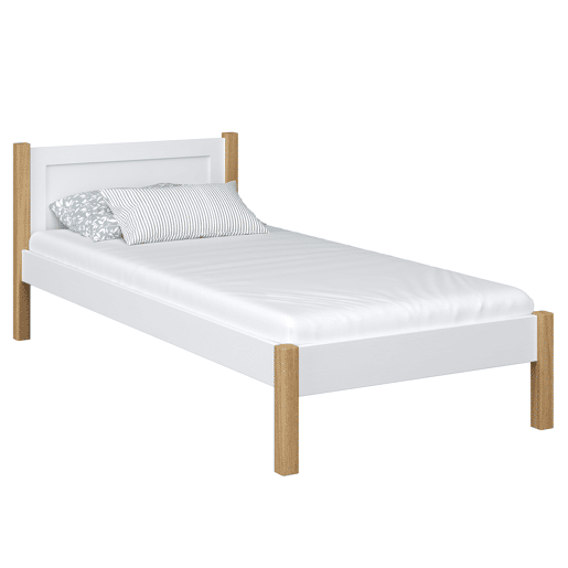 Cama individual de madeira N02 branco e carvalho Cama individual de madeira N02 branco e carvalho