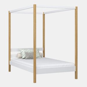 Cama individual de madeira com dossel N01 branco e carvalho