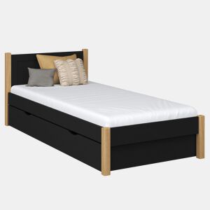 Cama individual de madeira com gaveta N02 preto e carvalho