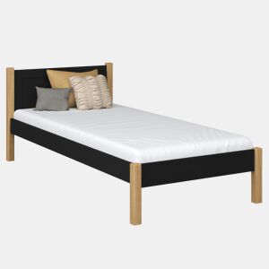 Cama individual de madeira N02 preto e carvalho