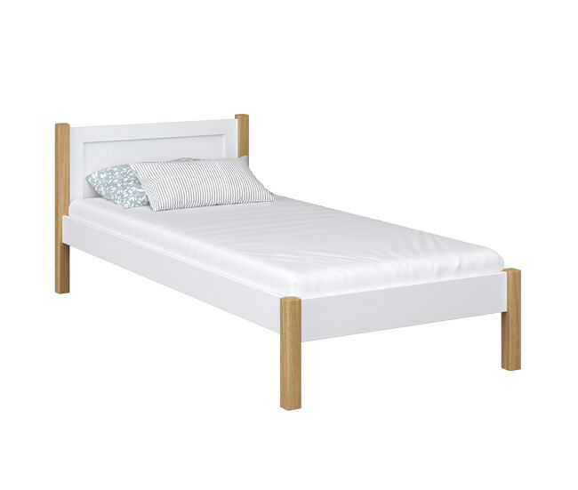 Cama individual de madera n02 blanco / roble
