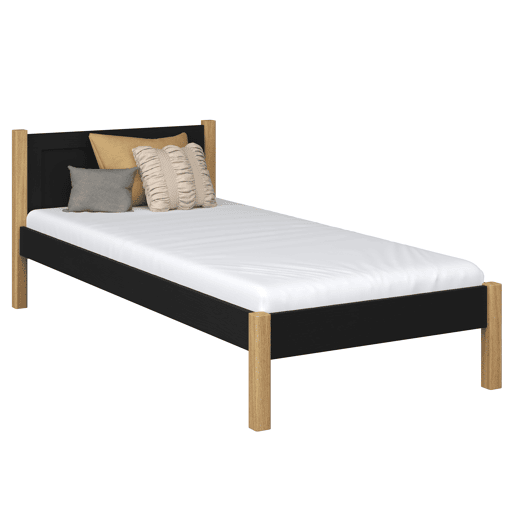 Cama individual de madeira N02 preto e carvalho Cama individual de madeira N02 preto e carvalho