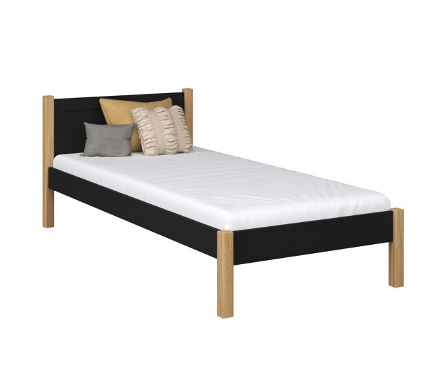 Cama individual de madera n02 negro / roble