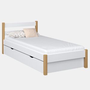 Cama individual de madeira com gaveta N01 branco e carvalho