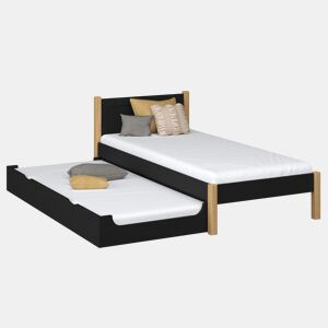 Cama individual com gaveta para colchão N02 preto e carvalho