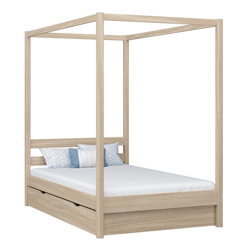 Cama individual de carvalho com dossel e gaveta N01 carvalho branqueado