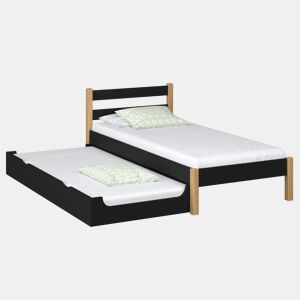 Cama individual de madeira com gaveta para colchão N01 preto e carvalho