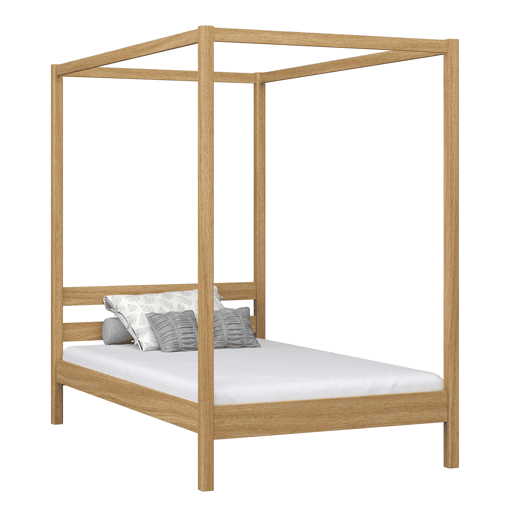 Cama individual de carvalho com dossel N01 carvalho natural