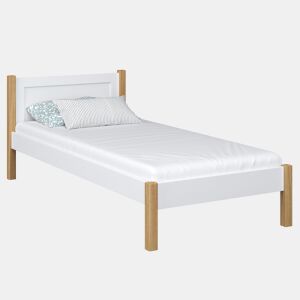 Cama individual de madeira N02 branco e carvalho