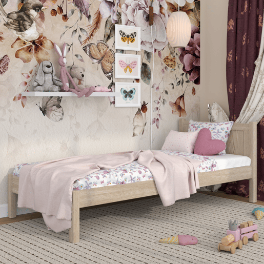 Cama individual de carvalho N02 carvalho branqueado
