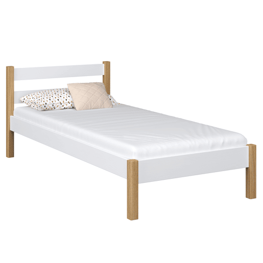 Cama individual de madeira N01 branco e carvalho