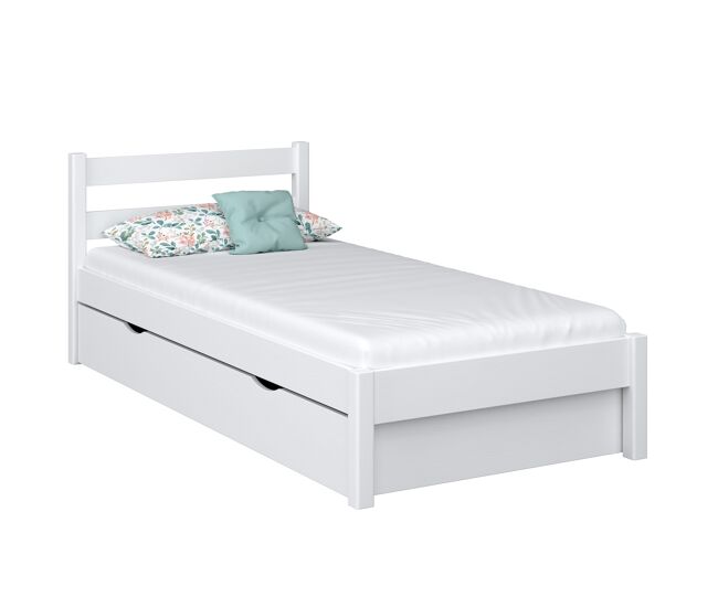 Cama individual de madera con cajón n01 blanco