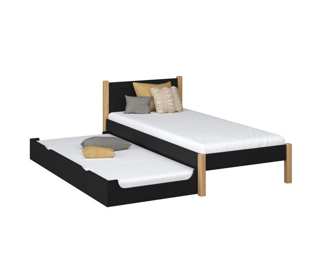 Cama individual con cajón para colchón n02 negro / roble