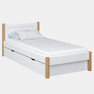 Cama individual de madeira com gaveta N02 branco e carvalho