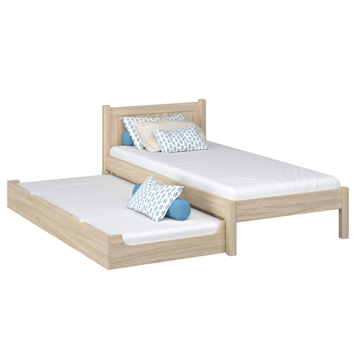 Cama individual de roble con cajón para colchón n02 roble blanqueado