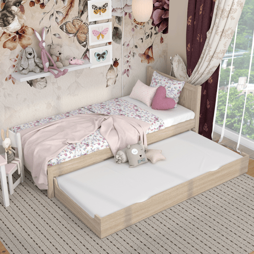 Cama individual de carvalho com gaveta para colchão N02 carvalho branqueado