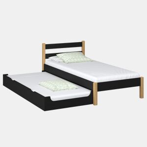 Cama individual de madeira com gaveta para colchão N01 preto e carvalho