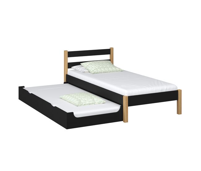 Cama individual de madera con cajón para colchón n01 negro / roble