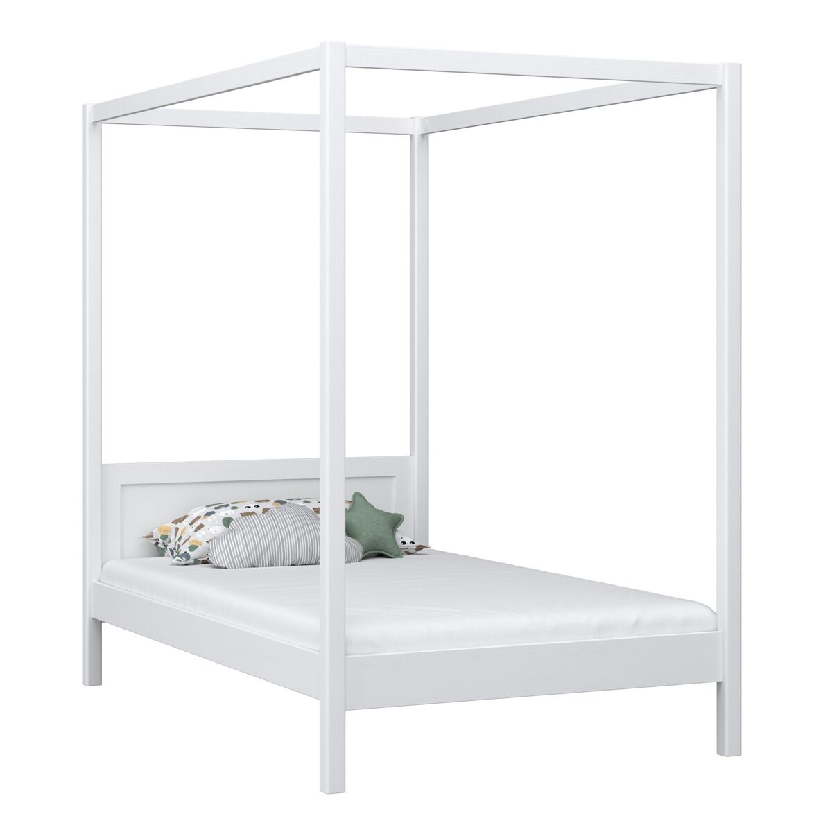 Cama individual de madera con dosel n02 blanco