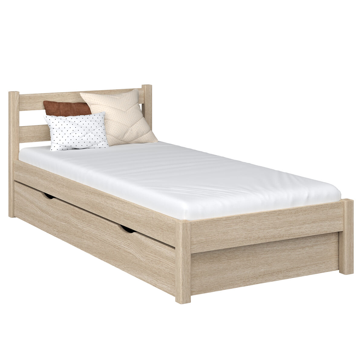 Cama individual de roble con cajón n01 roble blanqueado