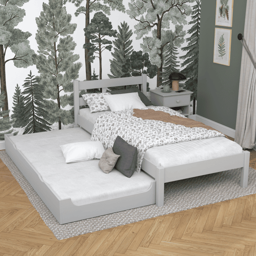 Cama individual de madeira com gaveta para colchão N01 cinza