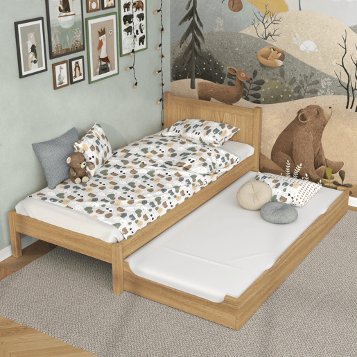 Cama individual de carvalho com gaveta para colchão N02 carvalho natural