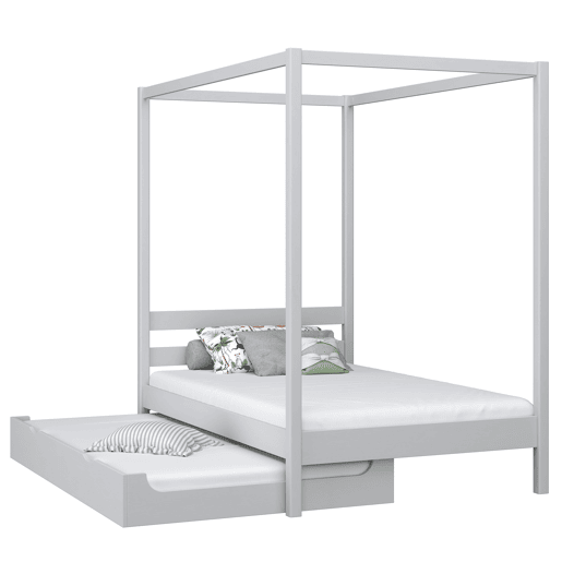 Cama individual de madeira com dossel e gaveta para colchão extra N01 cinza Cama individual de madeira com dossel e gaveta para colchão extra N01 cinza