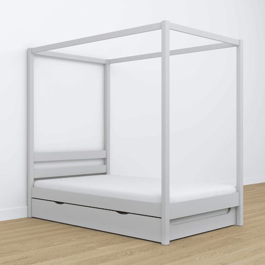 Cama individual de madeira com dossel e gaveta para colchão extra N01 cinza Cama individual de madeira com dossel e gaveta para colchão extra N01 cinza