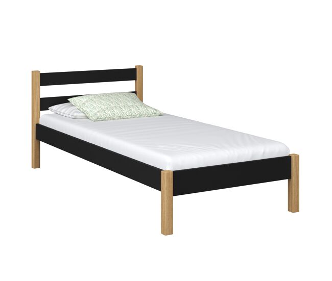Cama individual de madera n01 negro / roble
