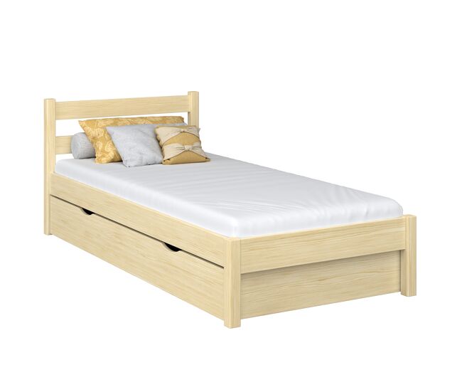 Cama individual de madera con cajón n01 pino incoloro
