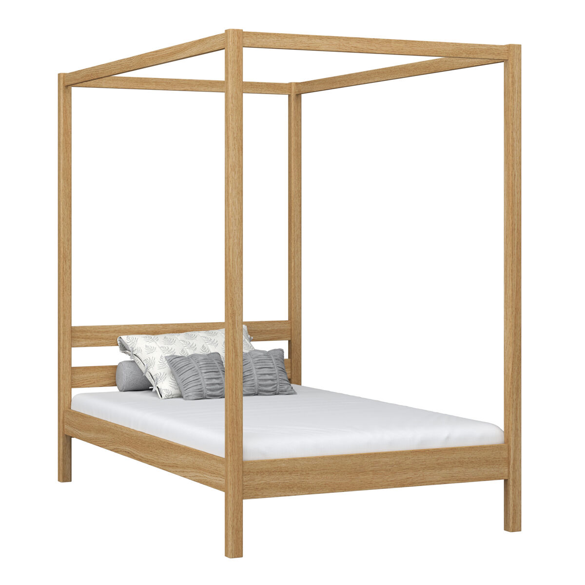 Cama individual de roble con dosel n01 roble natural