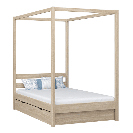 Cama individual de carvalho com dossel e gaveta N01 carvalho branqueado
