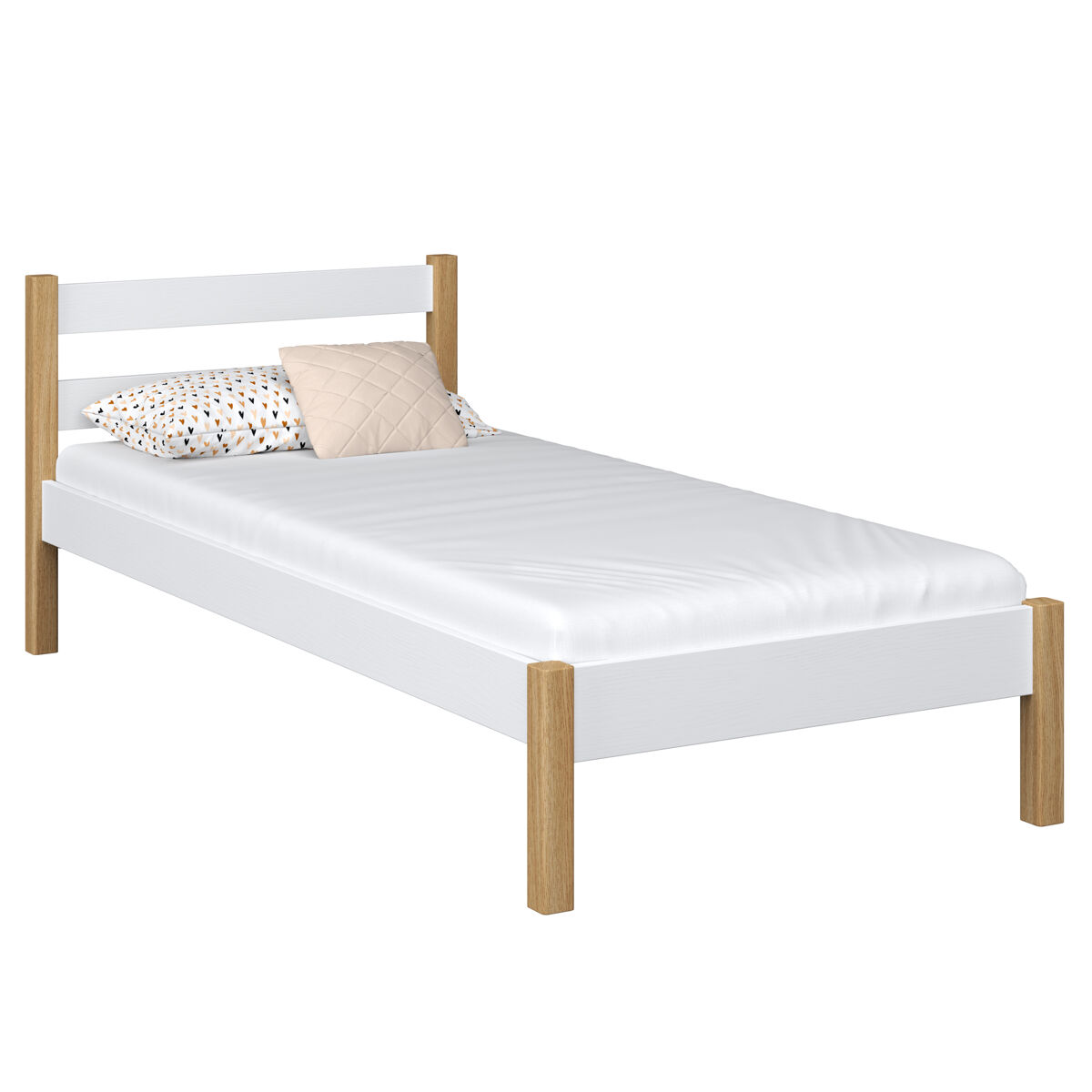 Cama individual de madera n01 blanco / roble