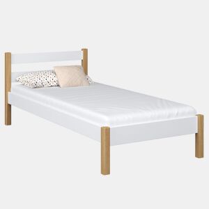 Cama individual de madeira N01 branco e carvalho