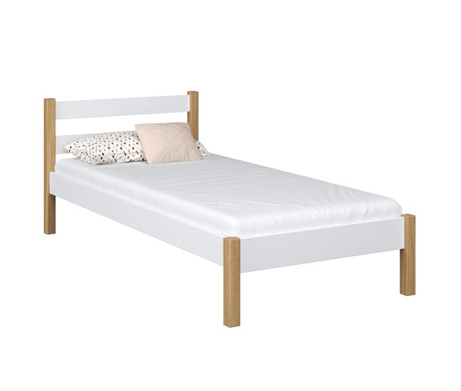 Cama individual de madera n01 blanco / roble