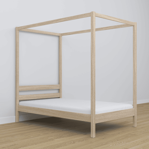 Cama individual de carvalho com dossel N01 carvalho branqueado