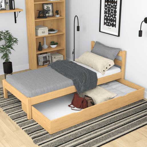 Cama individual de madeira com gaveta N01 pinho natural