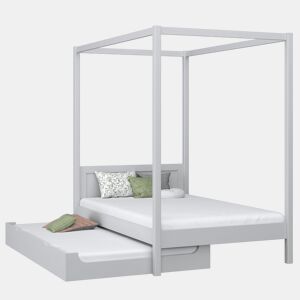 Cama individual de madeira com dossel e gaveta para colchão extra N02 cinza